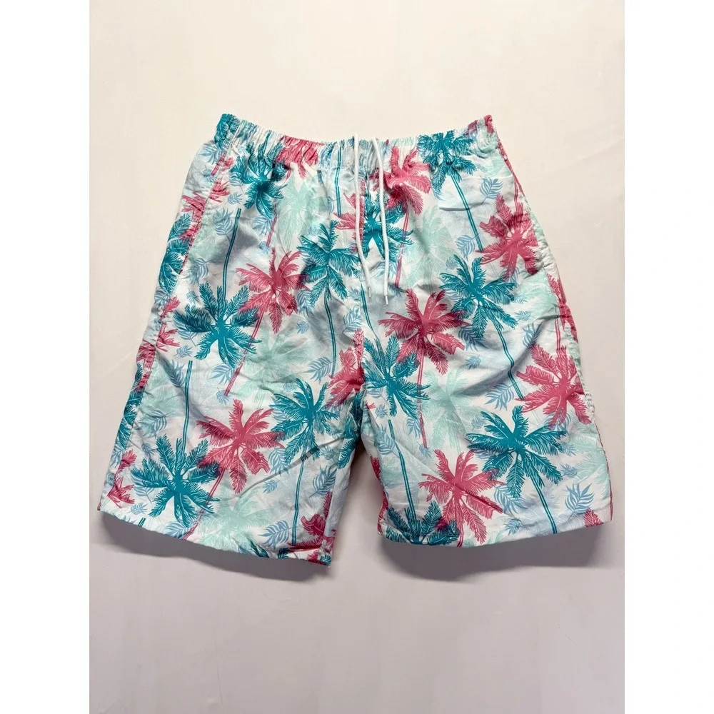 Red Melon Trunks Shorts Men Large Multicolor Palm Tree Print Mesh Lined Swimwear